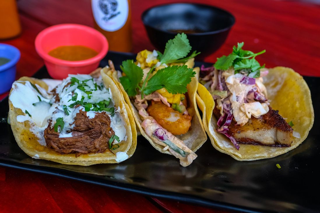 Birria Taco (two for $10), Fish Taco (two for $10), Pork Belly Taco (two for $13)